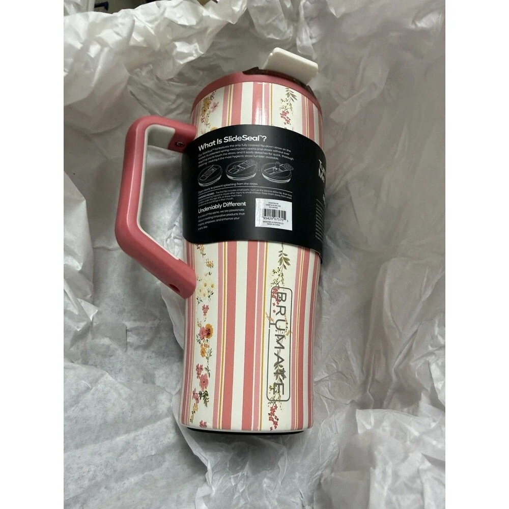 Brumate Era Flip 30oz Cascading Florals Leakproof Tumbler w Lid Straw Pink White